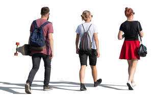 three cut out people walking