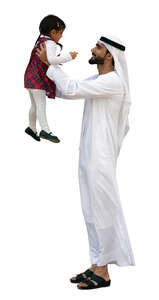 cut out arab man lifting up his daughter