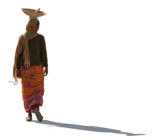 cut out indian woman walking with a bowl on her head