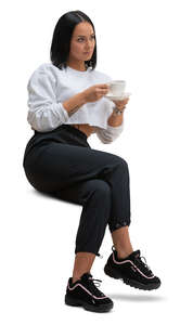 cut out woman sitting and drinking coffee