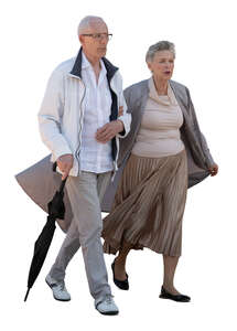 cut out elderly couple walking arm in arm