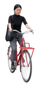 cut out young taiwanese woman riding a bike