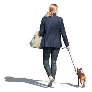 cut out woman walking a dog