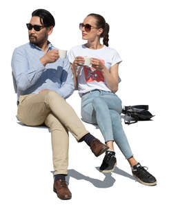 cut out man and woman sitting and drinking coffee