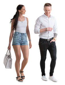 two cut out young people walking and talking