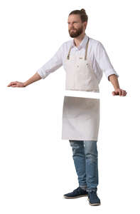 cut out waiter standing behind the counter