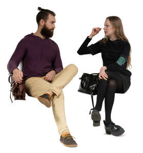 two cut out people sitting and having a conversation