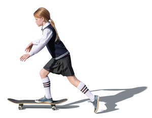 cut out schoolgirl riding a skateboard