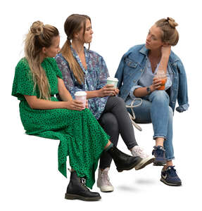 three cut out women sitting and talking over a cup of coffee