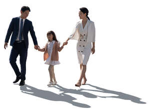 cut out backlit image of an asian family walking