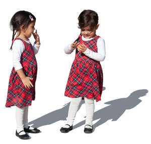 cut out twin girls standing and playing