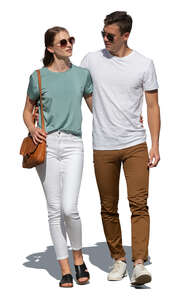 cut out couple walking on a sunny summer day