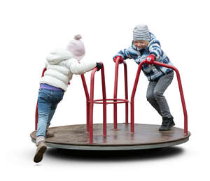 two cut out kids playing on the playground