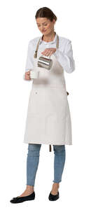 cut out female barista making coffee