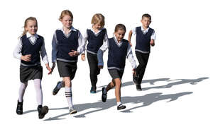 cut out group of school children running