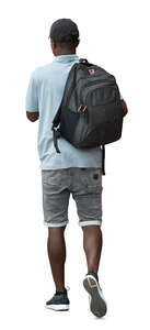 cut out black man with a backpack walking