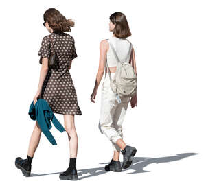 two cut out young trendy women walking in summer