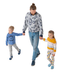 cut out man waking hand in hand with two kids