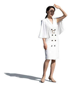 cut out asian woman in a white dress standing