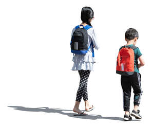 two cut out asian kids walking