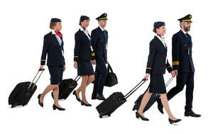 cut out air crew of two pilots and  three flight attendants walking