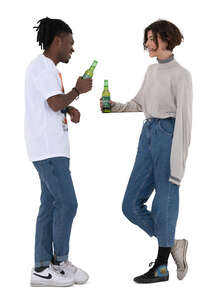 cut out man and woman standing at the bar counter and drinking beer