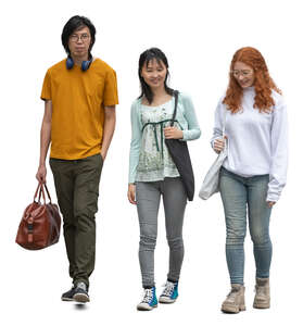 cut out three young people walking and talking