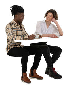 cut out man and woman sitting in a cafe and talking