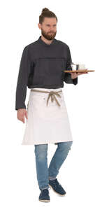 cut out waiter carrying a tray walking