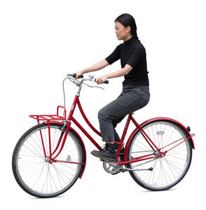cut out asian woman riding a bike