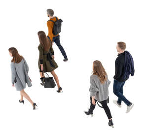 cut out group of five people walking seen from above