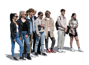 cut out group of teenagers standing and looking in one direction