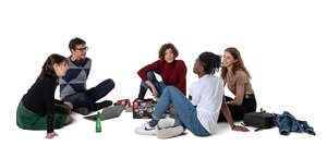 cut out group of college students sitting on the floor and studying