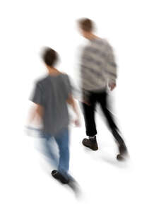 cut out motion blur image of two men walking seen from above