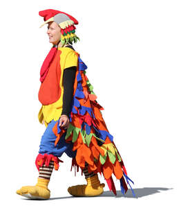 woman in a chicken costume walking
