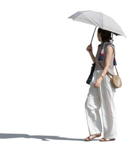 asian woman with a parasol walking on a sunny day