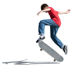 cut out little boy doing a jump on a skateboard