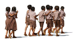 group of indian school children walking