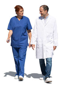 two doctors walking outside