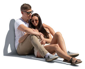 cut out man and woman sitting and holding each other