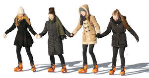 four girls skating together