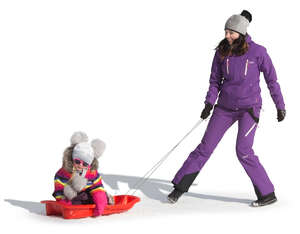woman and her daughter sledging