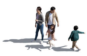cut out asian family hanging out seen from above