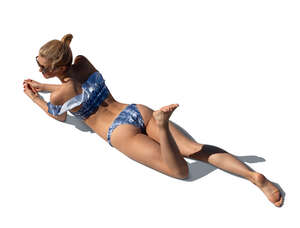 cut out woman sunbathing seen from above