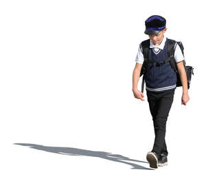 cut out schoolboy in school unoform walking