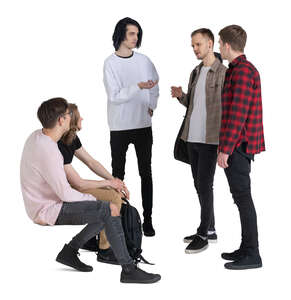 cut out group of young men sitting and standing and talking