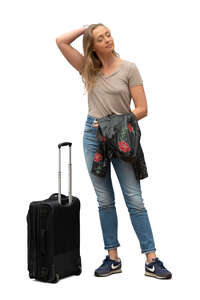 cut out woman with a suitcase standing