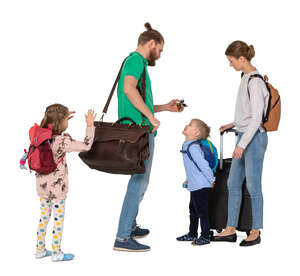 cut out family with travel bags standing