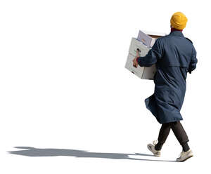 cut out young man carrying a pile of boxes