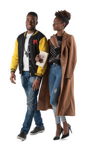 cut out black man and woman walking arm in arm